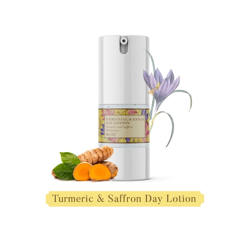 Ohria Ayurveda Paimanjal  Kesar Day Lotion  Lightweight  NonGreasy For Skin Brightening Turmeric and Saffron Moisturizer  Suitable for All Skin Types  15ml - Image 3