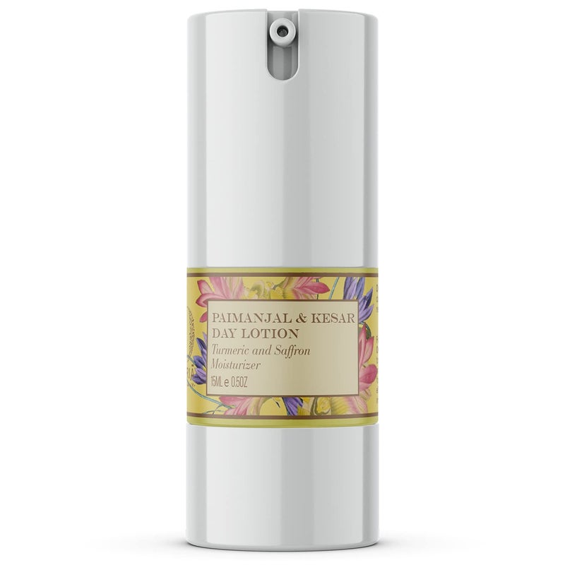Ohria Ayurveda Paimanjal  Kesar Day Lotion  Lightweight  NonGreasy For Skin Brightening Turmeric and Saffron Moisturizer  Suitable for All Skin Types  15ml - Image 1