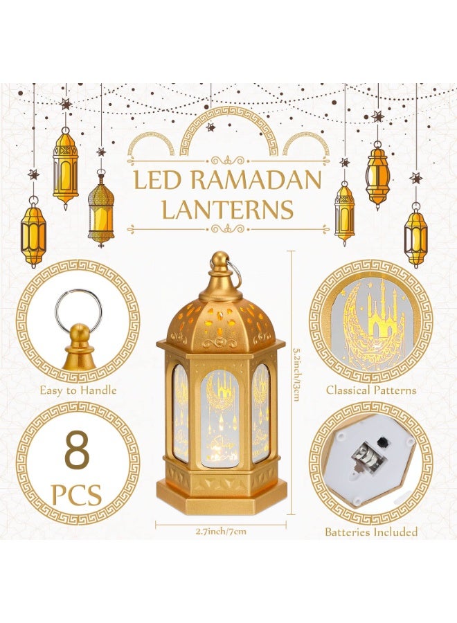 Chielor 8 Pcs Ramadan Candle Lantern Lights, Eid Mubarak Lantern Ramadan Mubarak Lanterns Decorative Moon Star Ramadan Kareem Lights Led Vintage Decorative Lantern for Home Table Party Décor - Image 2