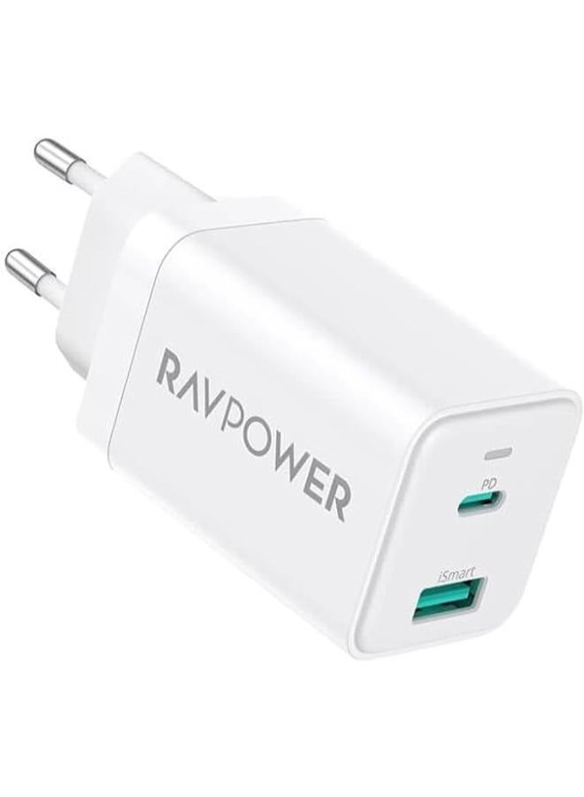 شاحن حائط RAVPower RP-PC171 بقوة 45 واط ومنفذين، باللون الأبيض