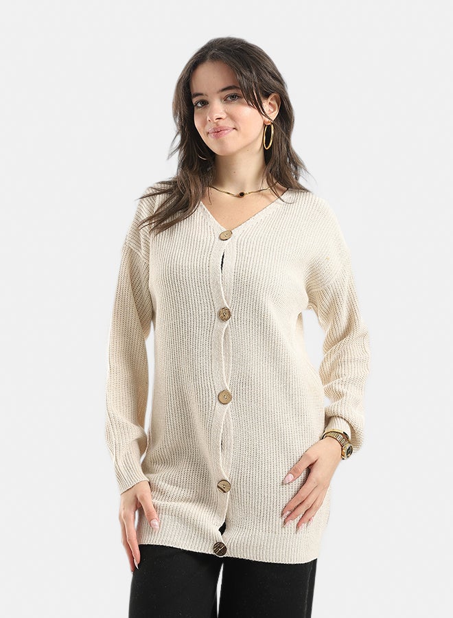 Andora Long Sleeves Self Patterened Knitted Pullover _ Off White - Image 1