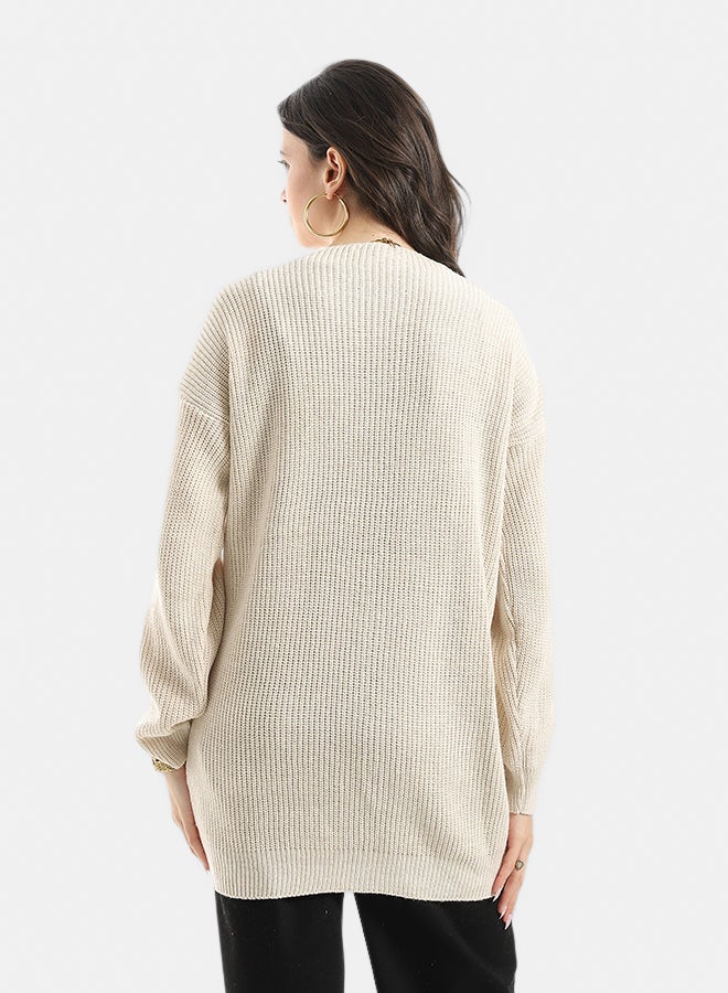 Andora Long Sleeves Self Patterened Knitted Pullover _ Off White - Image 4
