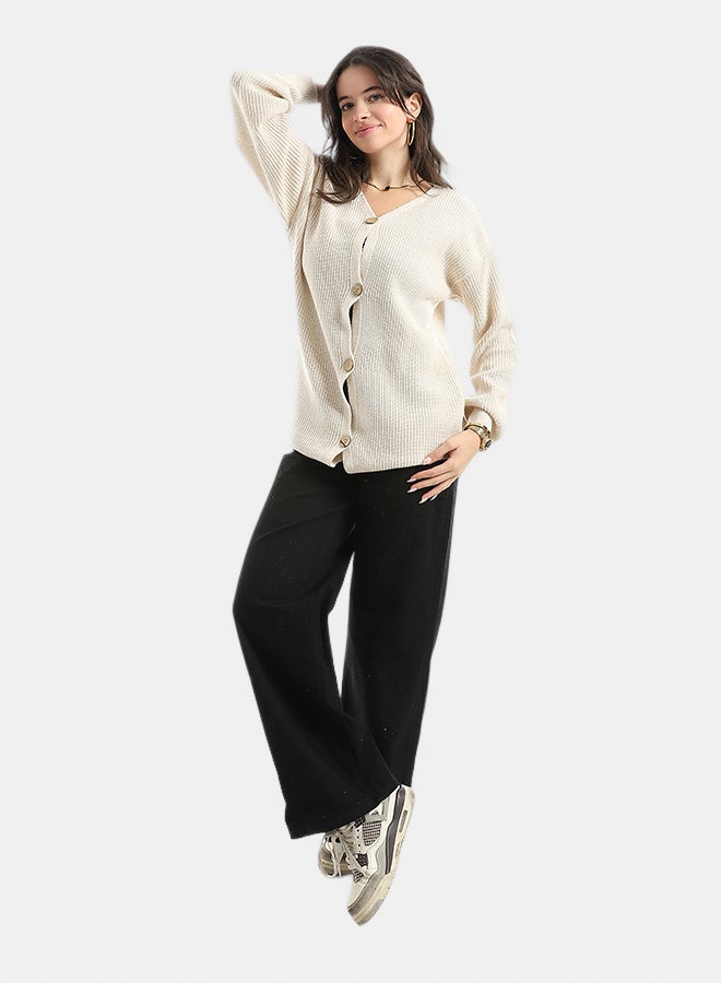 Andora Long Sleeves Self Patterened Knitted Pullover _ Off White - Image 5