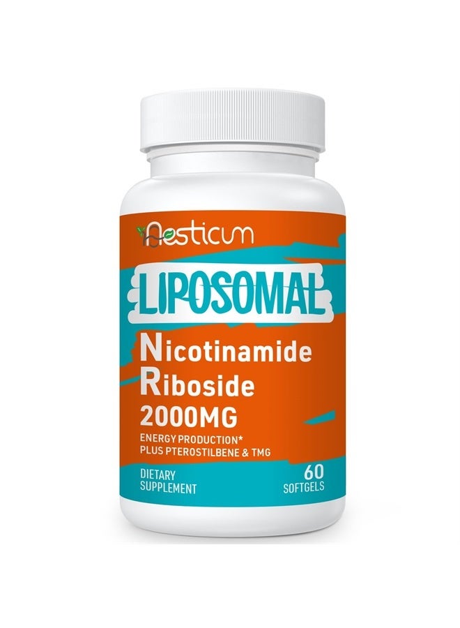 Aesticum 2000 MG Liposomal Nicotinamide Riboside Supplement, High Absorption, NAD+ Boosting Supplement with TMG and Pterostilbene, Superior to Niacinamide for Cellular Energy, and Age Resist, 60 Softgels - Image 1