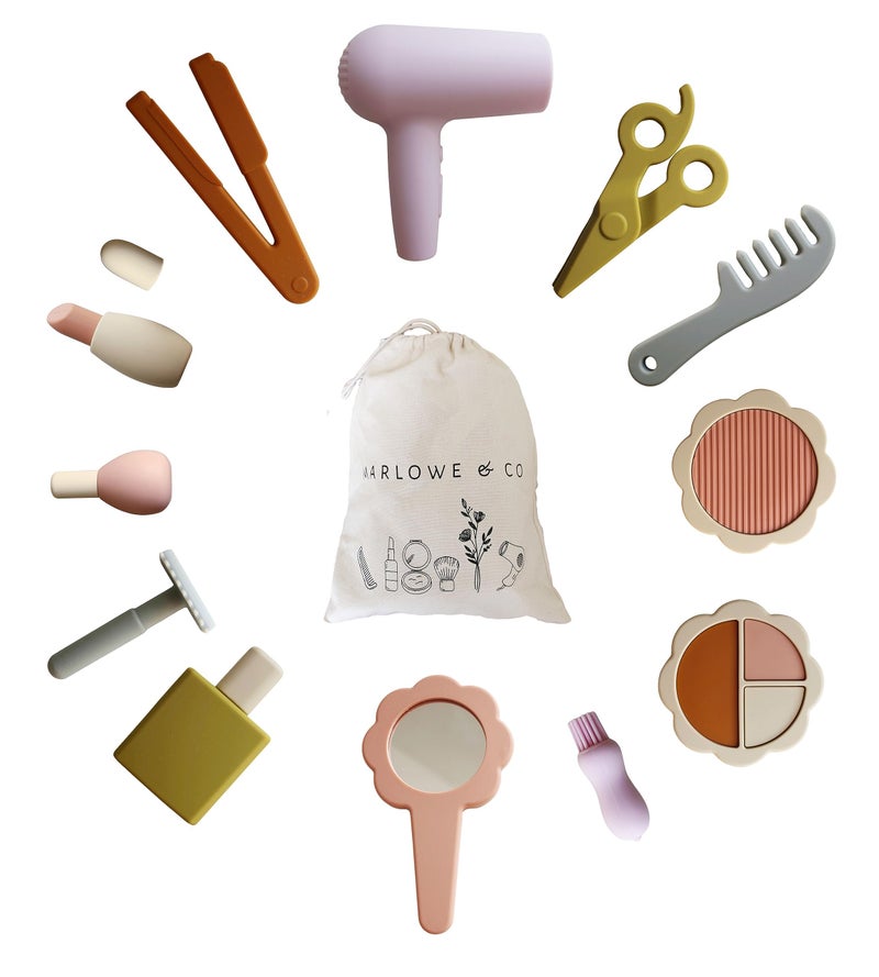 Marlowe & Co Marlowe Co Silicone Hair Salon and Makeup Kit for Toddlers and Children 12 Piece Mess Free Pretend Play Beauty Set for Girls with Storage Bag - Image 3