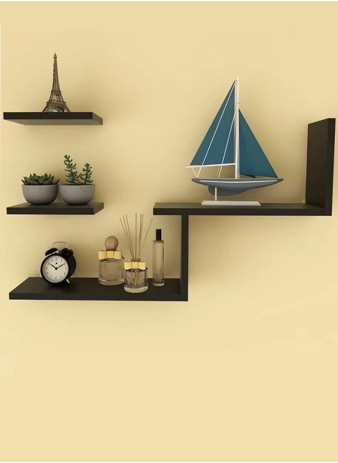 Kutis 4-Layer Wall Hanging Display Rack/Decorate Storage Rack Fiberboard Black  - Image 1