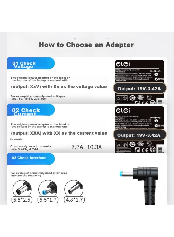 Elei Elephant E1-471g 472g 570 571 E5-473g Laptop Charger Power Adapter Cable Accessory, 19v3.42a 65w S3-391 5517 - Image 3