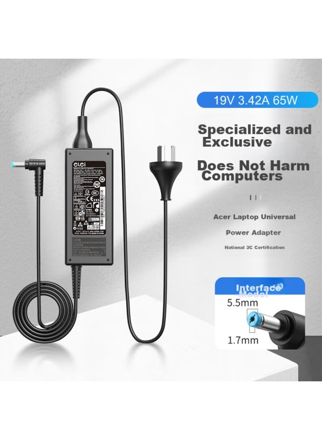 Elei Elephant E1-471g 472g 570 571 E5-473g Laptop Charger Power Adapter Cable Accessory, 19v3.42a 65w S3-391 5517 - Image 1
