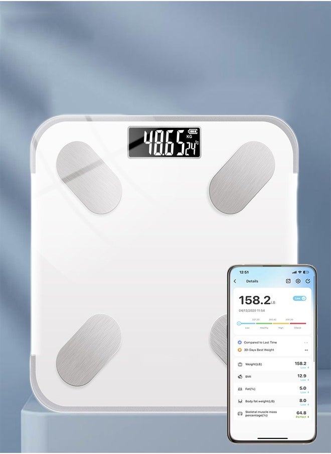 Bukela Weighing Scale Smart Bathroom Scales, Accurate Electronic Digital Weight Scale, Fat/Muscle/Visceral Fat Weighing Scale with Bluetooth App (White)  - Image 1