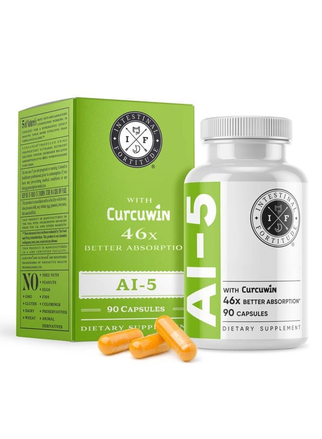 Intestinal Fortitude Herbal Anti Inflammatory Supplement AI-5 by with CurcuWIN Turmeric Curcumin Boswellia Serrata Ginger Root EGCG Green Tea Extract Berberine HCL Gut Health Supplement IBD IBS - Image 1