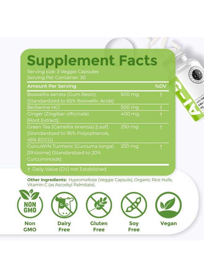 Intestinal Fortitude Herbal Anti Inflammatory Supplement AI-5 by with CurcuWIN Turmeric Curcumin Boswellia Serrata Ginger Root EGCG Green Tea Extract Berberine HCL Gut Health Supplement IBD IBS - Image 2