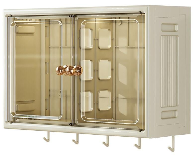 Bathroom Kitchen Wall Mounted Shelves Rack with Hooks Towel Bar Wall Storage Cabinet,White Kitchen Wall Organizer, No-Trace No Drilling Spice Rack Cosmetic Organiser for Bathroom Kitchen