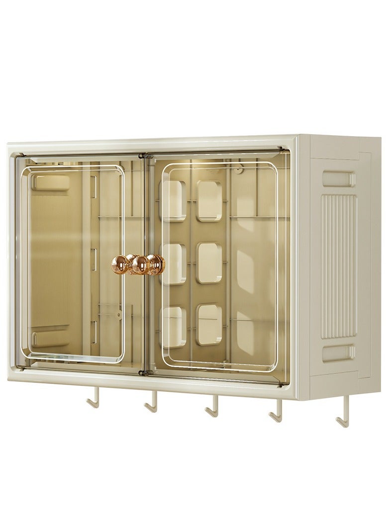 ميكسد رفوف حائط للحمام والمطبخ مع خطافات وخزانة تخزين حائطية لقضيب المناشف، منظم حائط للمطبخ باللون الأبيض، منظم مستحضرات تجميل بدون حفر للحمام والمطبخ