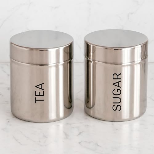 VISAXMI Stainless Steel Tea Sugar Containers Set Of 2 | Steel Jar set | Tea Sugar Canister 800Ml Daily use Container Set Of 2, Silver - Image 3