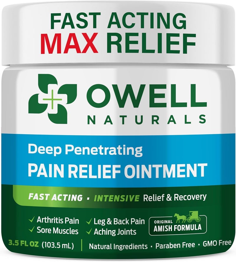 Owell Naturals Pain Relief Ointment 3.5 oz, Long-Lasting Soothing Balm, Oil Based Fast Acting Formula for Arthritis, Joint & Muscle Discomfort