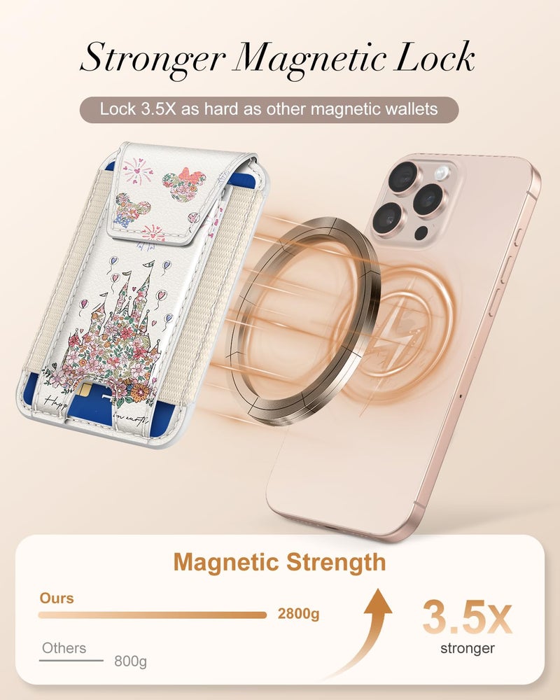 Shorogyt Compatible with Magsafe Wallet for Women - Phone Wallets for Magnetic Card Holder Mag Rfid Castle for iPhone 17/16/15/14/13/12 Series Cute with Elastic and Flap Cover, Fit 7 Cards - Image 3