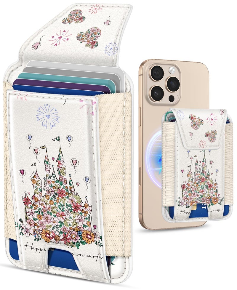 Shorogyt Compatible with Magsafe Wallet for Women - Phone Wallets for Magnetic Card Holder Mag Rfid Castle for iPhone 17/16/15/14/13/12 Series Cute with Elastic and Flap Cover, Fit 7 Cards - Image 1