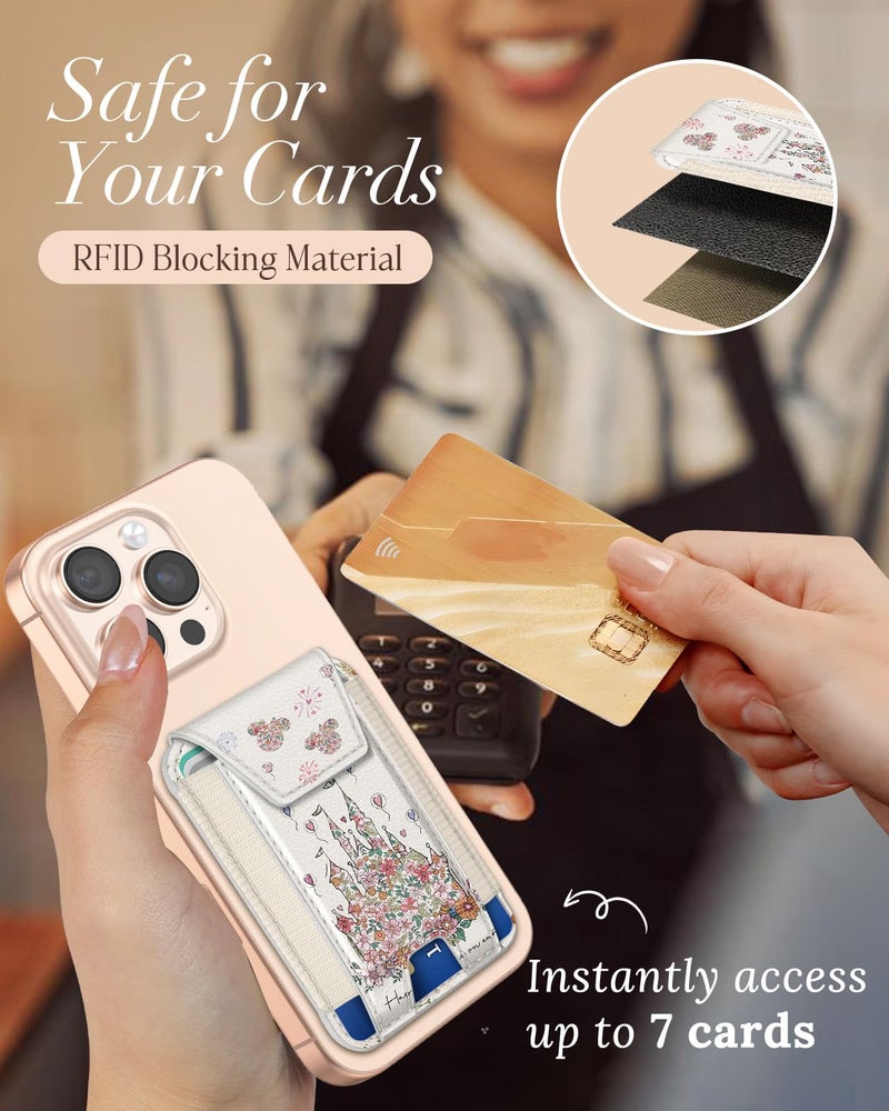 Shorogyt Compatible with Magsafe Wallet for Women - Phone Wallets for Magnetic Card Holder Mag Rfid Castle for iPhone 17/16/15/14/13/12 Series Cute with Elastic and Flap Cover, Fit 7 Cards - Image 4