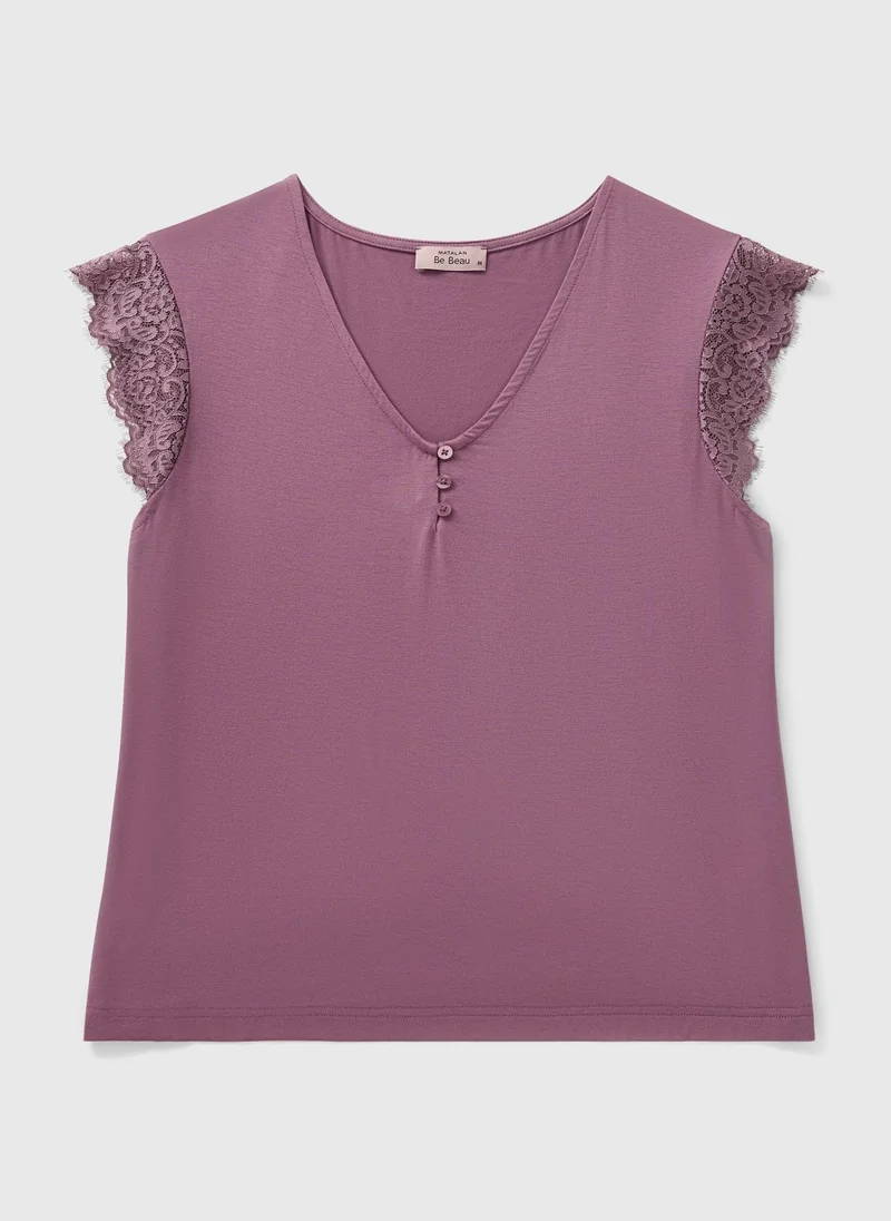 Matalan Plum Lace Henley Pyjama Top