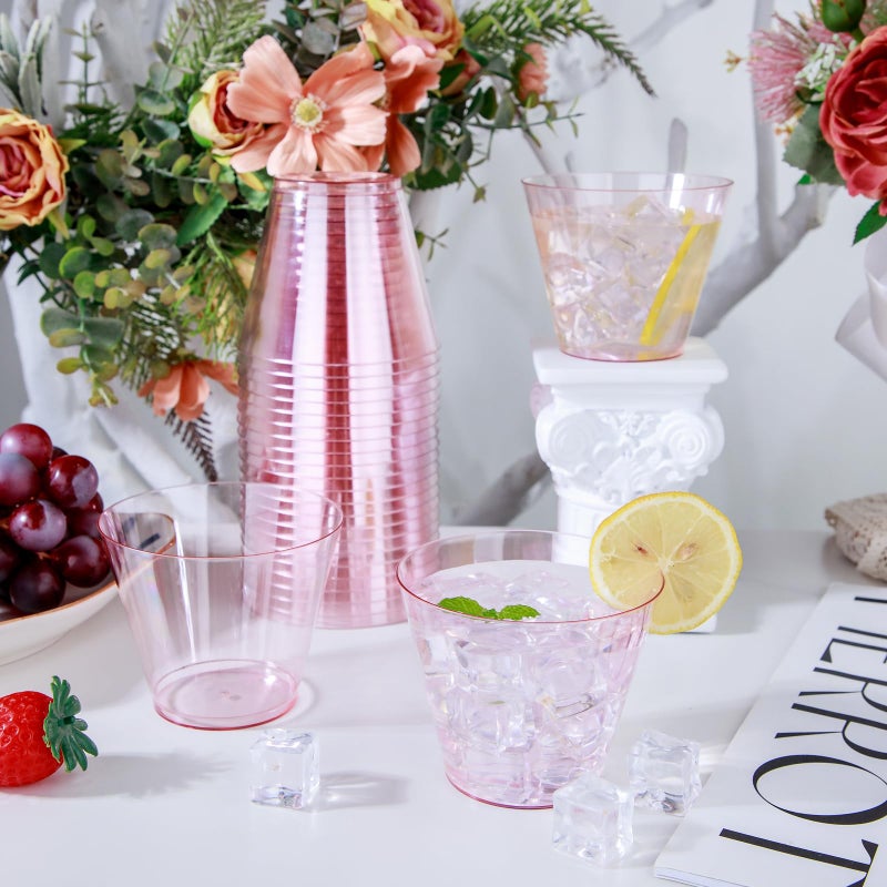 Ciaell 300PCS Clear Pink Plastic Cups - 9 Oz Heavy Duty Plastic Cups - Clear Party Cups Disposable Wine Plastic Cups for Parties & Weddings & Valentine's Day - Image 4