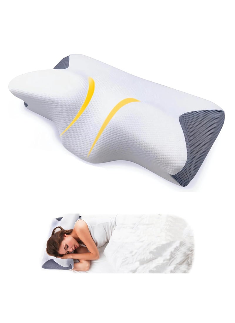 TYCOM Contour Memory Foam Pillow for Sleeping Orthopedic Cervical Support for Neck Shoulder and Back Pain Relief Ergonomic Pillow for Side Back Stomach Sleepers Washable Pillowcase.  - Image 1