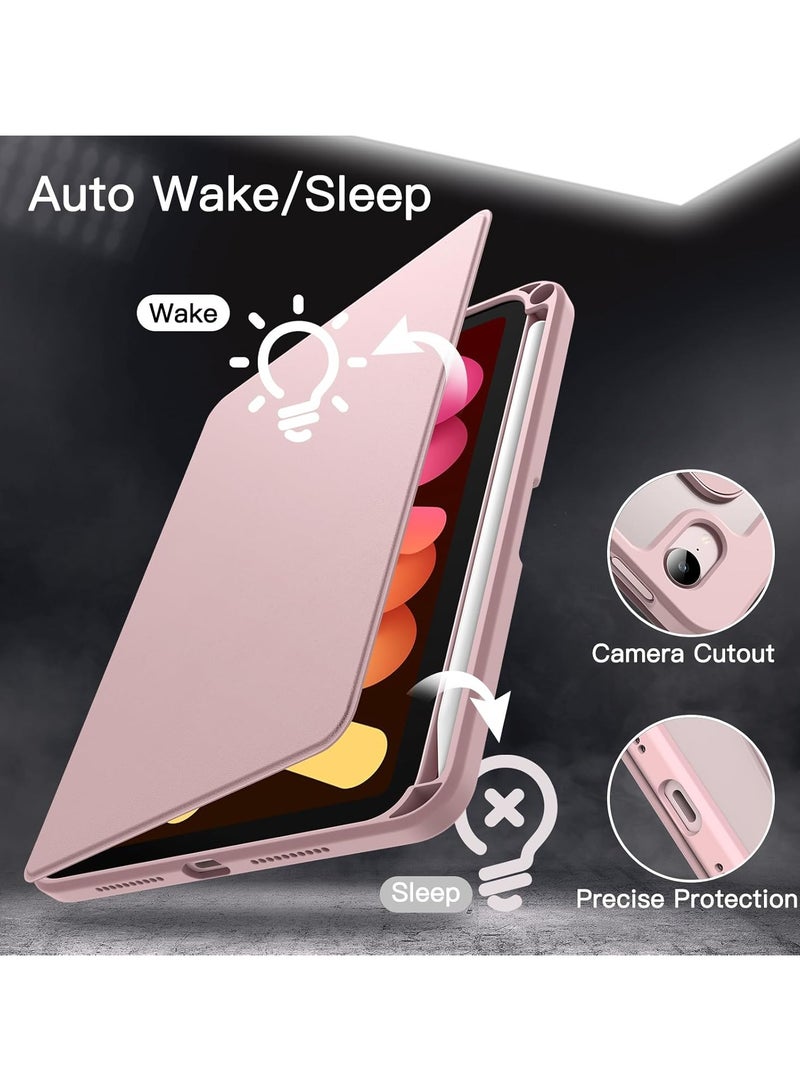 DUSALA 2 in 1 Rotating Case for iPad mini (A17 Pro, 2024 Model, 7th Generation) / mini 6 (2021 Model, 6th Generation) with Pencil Holder,360 Degree Rotation Protective Stand Slim Cover Clear Back, Auto Wake/Sleep With Tempered Glass - Image 4