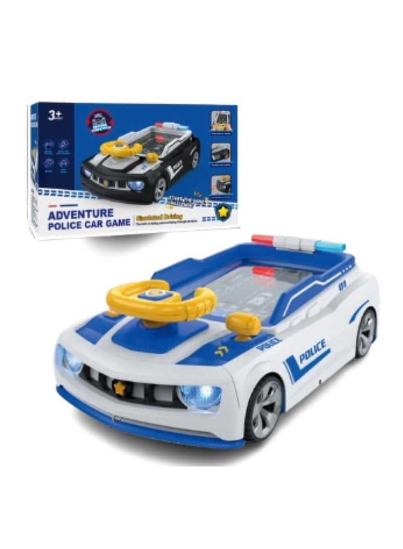 Simulation Steering Wheel Toy for Toddlers – Electronic Pretend Driving Controller with Sound & Lights | Interactive Car Seat Travel Toy for Kids 3+ Years | Co-Pilot Racing Game with Suction Base Police Theme | Educational Montessori Gift for Boys & Girls (White) - Image 5