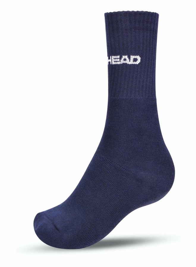 HEAD HSK-33 Unisex Regular Socks | Sweat-Wicking | Ideal For Tennis, Gym, Running, Casual Wear | Arch Support | Material: Cotton Blend-Polyester | Size: M | Color: Navy - Image 1