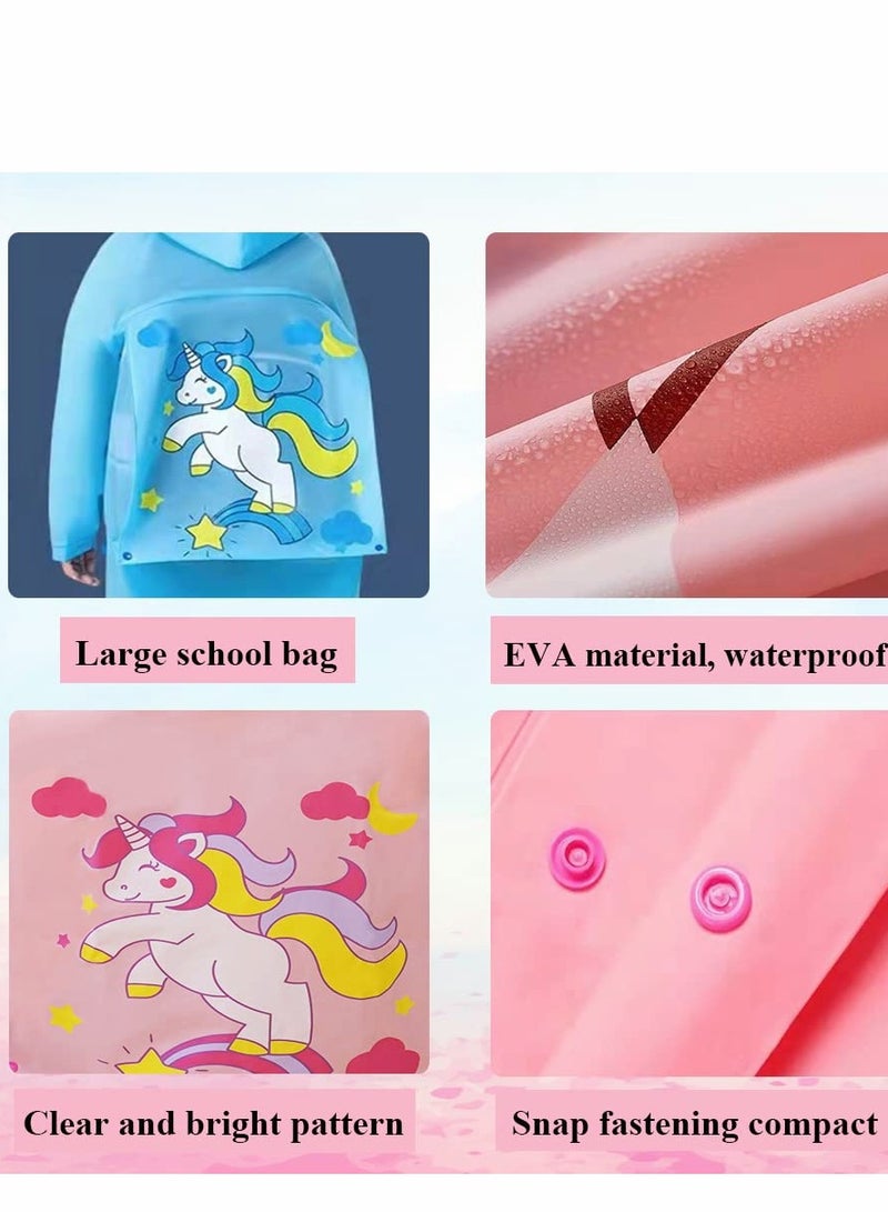 Kids Rain Poncho, Children's raincoats, Kids Raincoat Girls Boys Reusable Rain Poncho Jacket, Waterproof Jacket with Hood Toddler Rainwear Rain Coat (Unicorn M) - Image 3