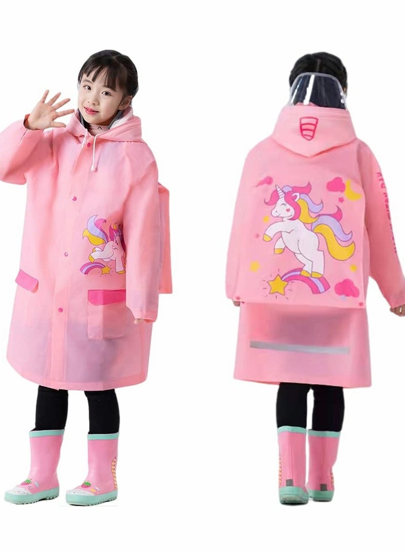 Kids Rain Poncho, Children's raincoats, Kids Raincoat Girls Boys Reusable Rain Poncho Jacket, Waterproof Jacket with Hood Toddler Rainwear Rain Coat (Unicorn M) - Image 1