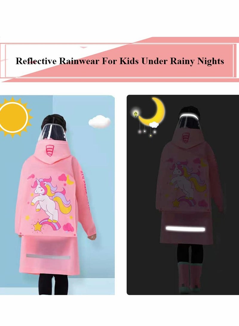 Kids Rain Poncho, Children's raincoats, Kids Raincoat Girls Boys Reusable Rain Poncho Jacket, Waterproof Jacket with Hood Toddler Rainwear Rain Coat (Unicorn M) - Image 4