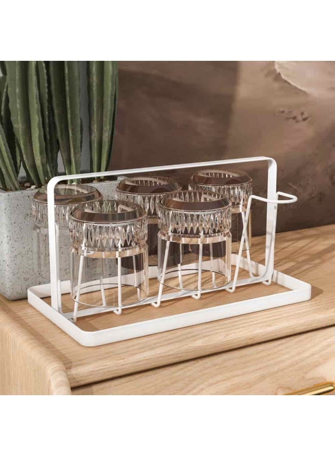 Smart Storage 🧡6 Slot Glass Holder Rack Low Stand – Kitchen Countertop Cup Organizer, Glass Storage Rack, Mug Holder, Drying Rack, Carbon Steel Dish Drainer (White). - Image 4