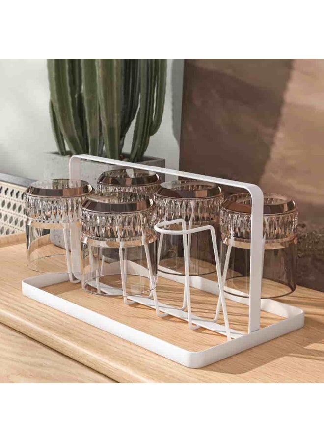 Smart Storage 🧡6 Slot Glass Holder Rack Low Stand – Kitchen Countertop Cup Organizer, Glass Storage Rack, Mug Holder, Drying Rack, Carbon Steel Dish Drainer (White). - Image 5