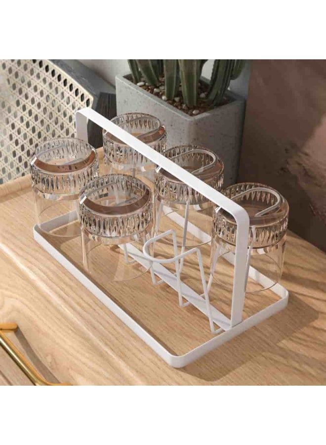 Smart Storage 🧡6 Slot Glass Holder Rack Low Stand – Kitchen Countertop Cup Organizer, Glass Storage Rack, Mug Holder, Drying Rack, Carbon Steel Dish Drainer (White). - Image 3