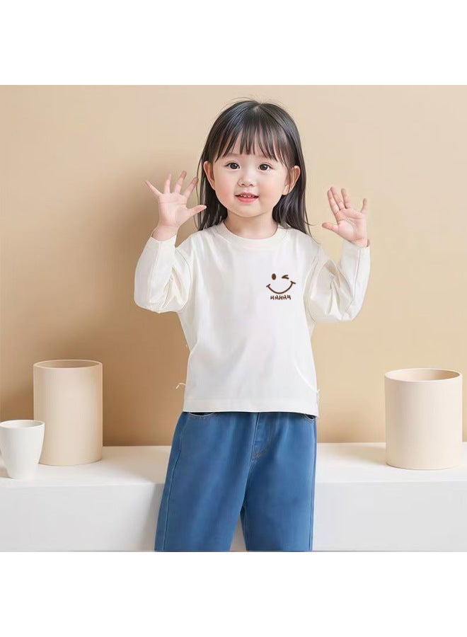 Girls Pure Cotton Baby Fashionable Spring & Fall Kidsren's Clothing Kidsren's Bottoming Shirt Cartoon White Girl T-shirt Long-sleeved Top Trendy