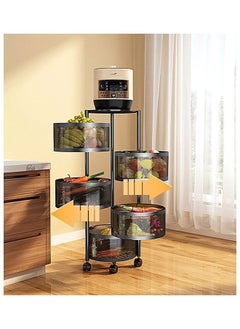 co arma Multi-Layer Kitchen Storage Shelf Rotatable Steel Rack 4 Movable Wheels Fruit Vegetable Snack Organizer Stand Black 90cm  - Image 1