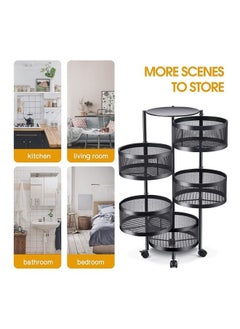 co arma Multi-Layer Kitchen Storage Shelf Rotatable Steel Rack 4 Movable Wheels Fruit Vegetable Snack Organizer Stand Black 90cm  - Image 3