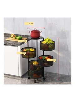 co arma Multi-Layer Kitchen Storage Shelf Rotatable Steel Rack 4 Movable Wheels Fruit Vegetable Snack Organizer Stand Black 90cm  - Image 4