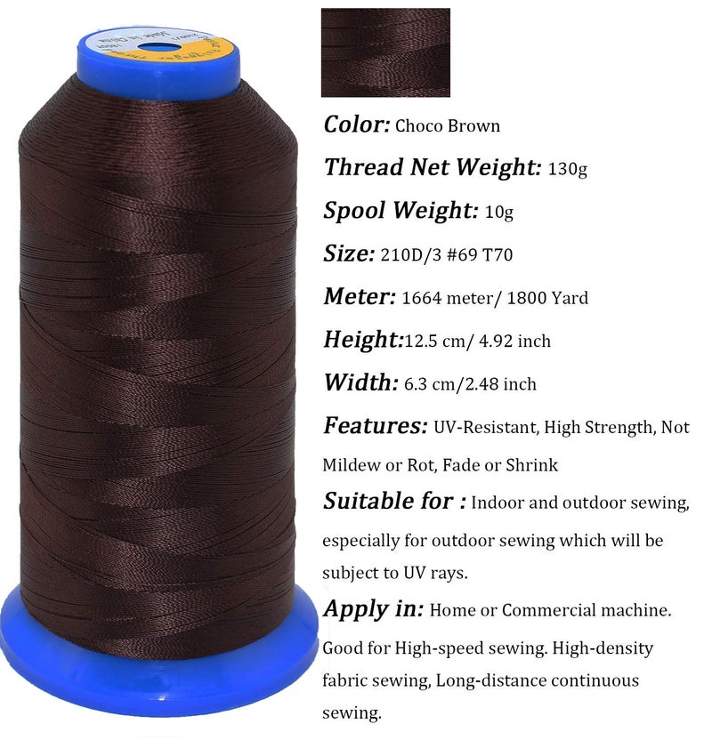 pestor Heavy Duty Thread 1800 Yards Size T70#69 210D/3 All Purpose High Strength Polyester Sewing Thread for Weaves, Upholstery, Jeans and Weaving Hair, Drapery, Beading, Purses, Leather (Choco Brown) - Image 2