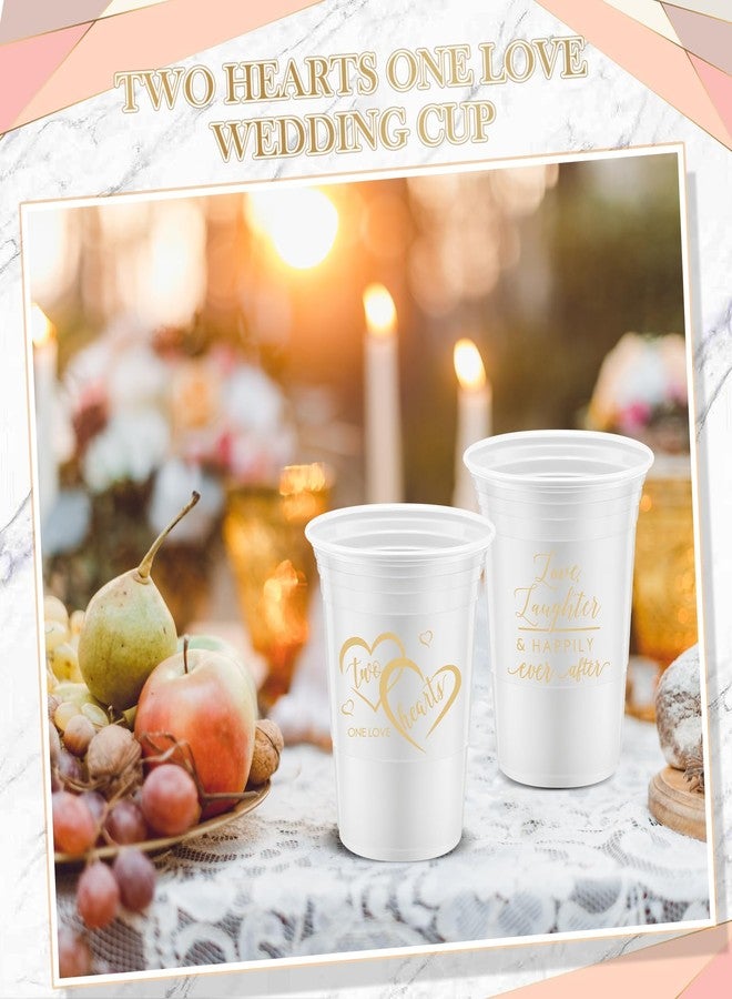 Layhit 100 Pcs Wedding Disposable Thick Plastic Cups 16 oz White Gold Two Hearts One Love Cups Decorations for Wedding Reception Bridal Shower Engagement Party Bachelorette Supplies in 2 Designs - Image 5