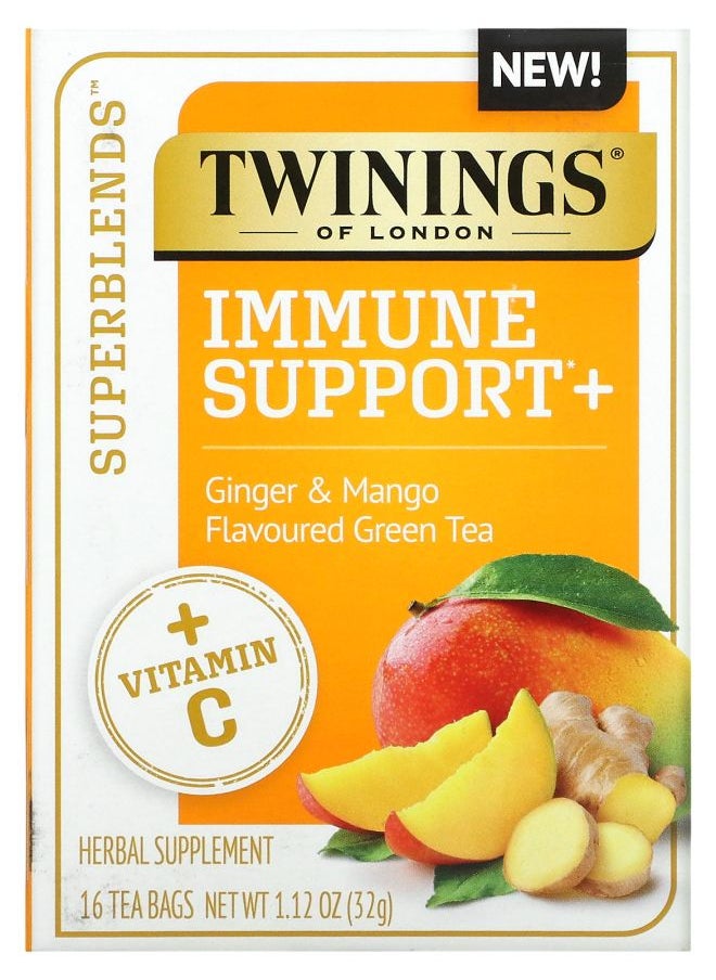 Twinings Immune Support+ Green Tea Ginger & Mango 16 Tea Bags 1.12 oz (32 g) 