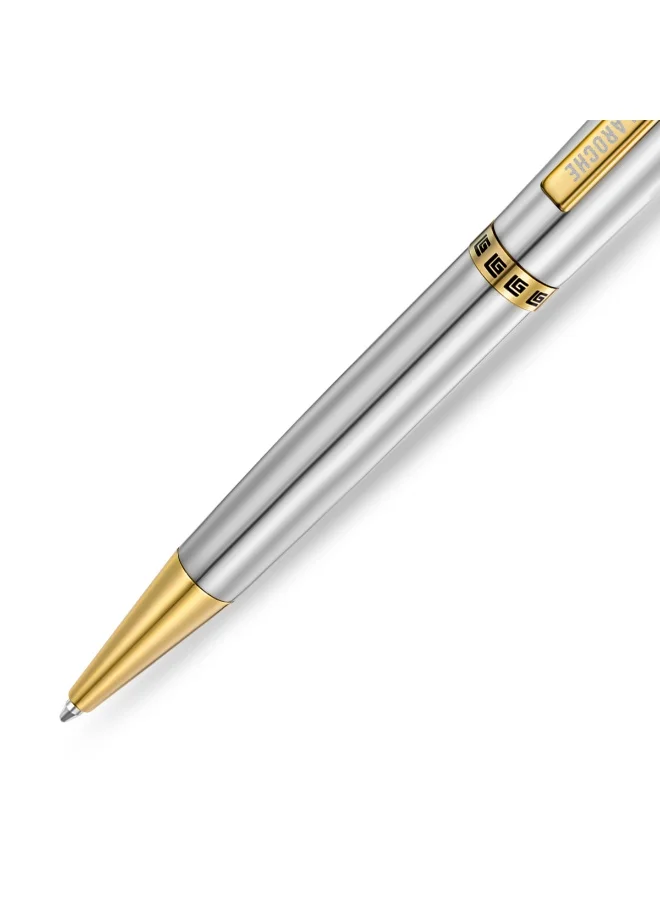 Guy Laroche Vincent Full Stainless Steel Pen with Gold-Plated Trims & Running Logo