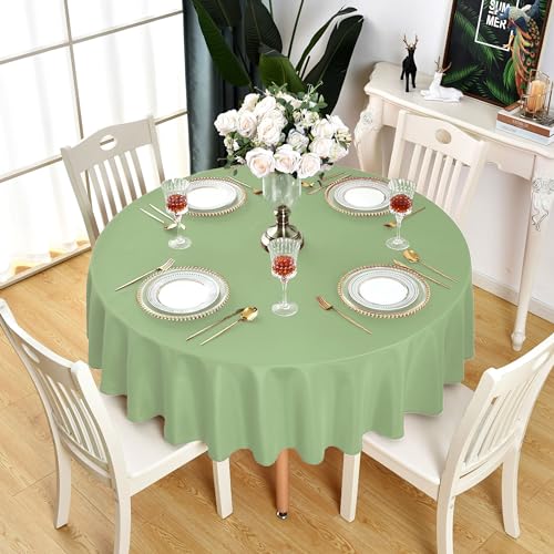 KAIPHO Sage Green Round Tablecloth - Waterproof Stain Resistant Wrinkle Free Table Cloth, 210GSM Polyester Washable Wipeable Table Cover for Party, Banquet, Indoor and Outdoor (48 inch, Circle) - Image 2