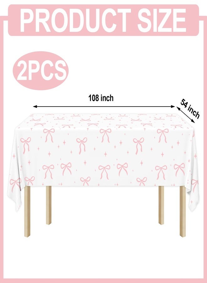 Maniaacer 2 PCS Pink Bow Tablecloth Bow Theme Plastic Table Cover Rectangle Coquette Disposable Party Tablecloth for Women Girls Birthday Bridal Baby Shower Bachelorette Party Decor - Image 2