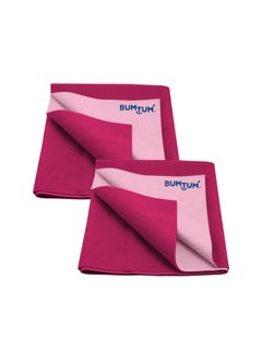 Bumtum Baby Dry Sheet Waterproof Soft Microfleece Baby Bed Protector Anti Bacterial & Odour Free Extra Absorbant Reuseable & Washable (Hot Pink Large Size 100 * 140Cm Pack Of 2) Microfleece  - Image 1
