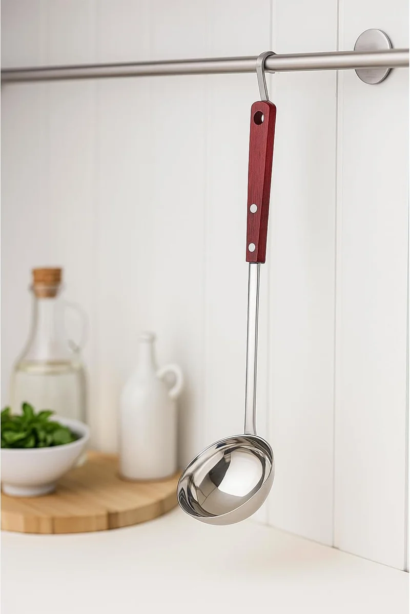 Tramontina Wooden Handle Ladle, 12.6 inches, Red, Dishwasher Safe