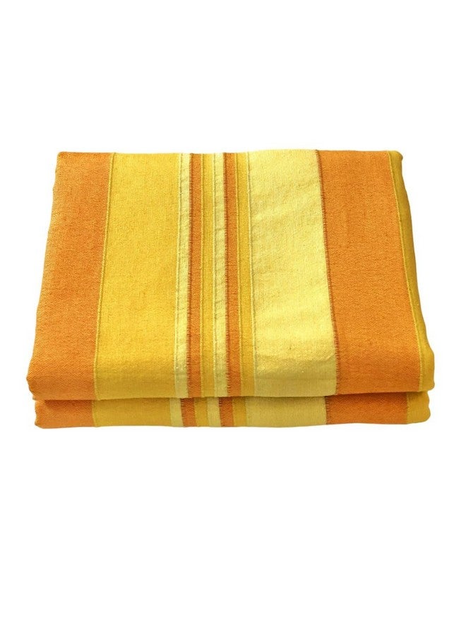 RANGBHAR Handloom Khadi Cotton King Size Bedsheet, 100 x 108 inch, Without Pillow Covers, Woven Striped Bedcover, Yellow - Image 1