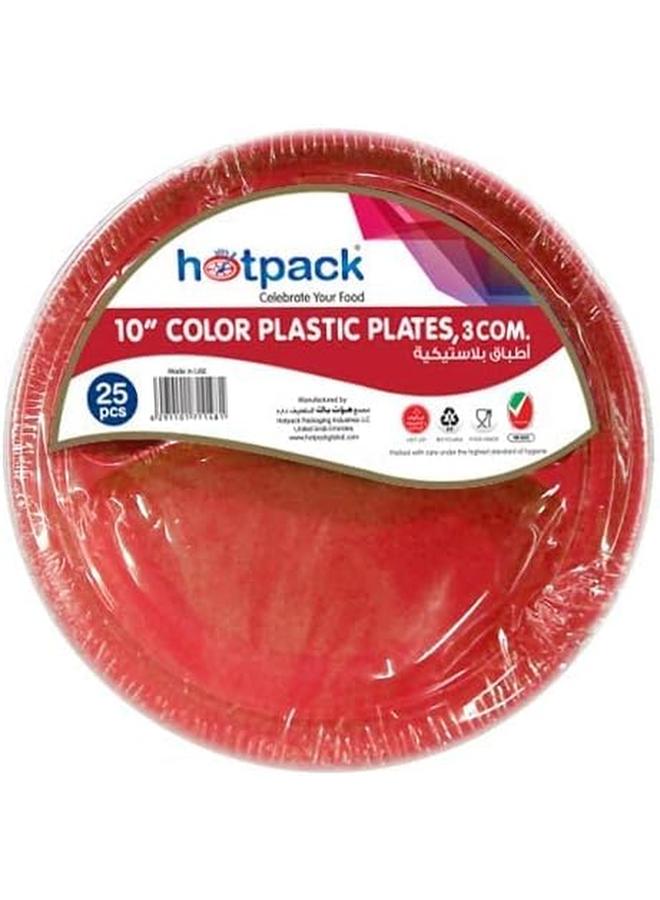 Hotpack Color Plastic Plates 10 Inches 3 Compartment 25 Pieces Multicolor - Image 4