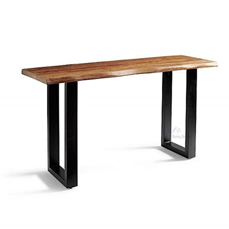 HIRVALL HIRVALL Console Table Legs for Living Room Wooden Modern Side Entrance Table Leg for Home Office Entryway Hallway Foyer Table Legs Solid Black Coated Iron Metal Brown - Image 2