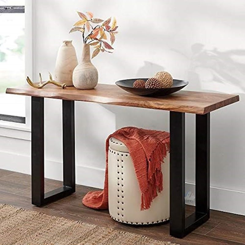 HIRVALL HIRVALL Console Table Legs for Living Room Wooden Modern Side Entrance Table Leg for Home Office Entryway Hallway Foyer Table Legs Solid Black Coated Iron Metal Brown - Image 1